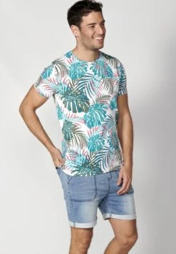 Koroshi Short Sleeve- T-Shirt Print - Blanco White -Herenmode 3642a3f4e28e4d0296a56c800c90e9c3