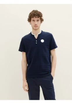 Tom Tailor Serafino Mit Struktur - T-Shirt Basic - Sky Captain Blue