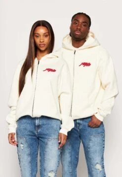 Oversize Zip College Mix Unisex - Sweater Met Rits - Egret