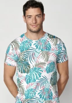 Koroshi Short Sleeve- T-Shirt Print - Blanco White -Herenmode cda4bcf1c8744b1381b16ed70b175161
