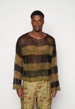 Jaded London Nirvana Striped Loose Jumper - Trui - Green/Black