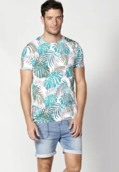 Koroshi Short Sleeve- T-Shirt Print - Blanco White -Herenmode e431df4703e9464a974559a691fc7eab